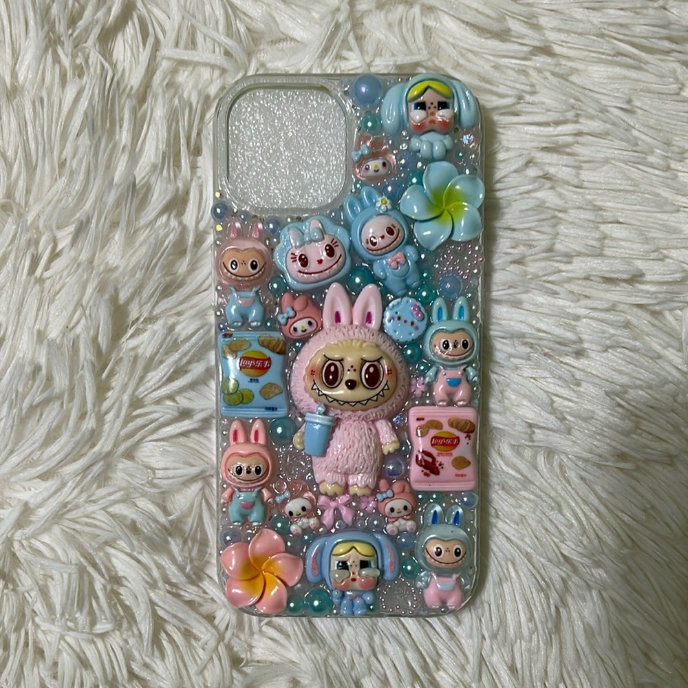 Handmade iPhone 15 Junk Case Labubu Pop Mart My Melody Kawaii Gyaru Y2K